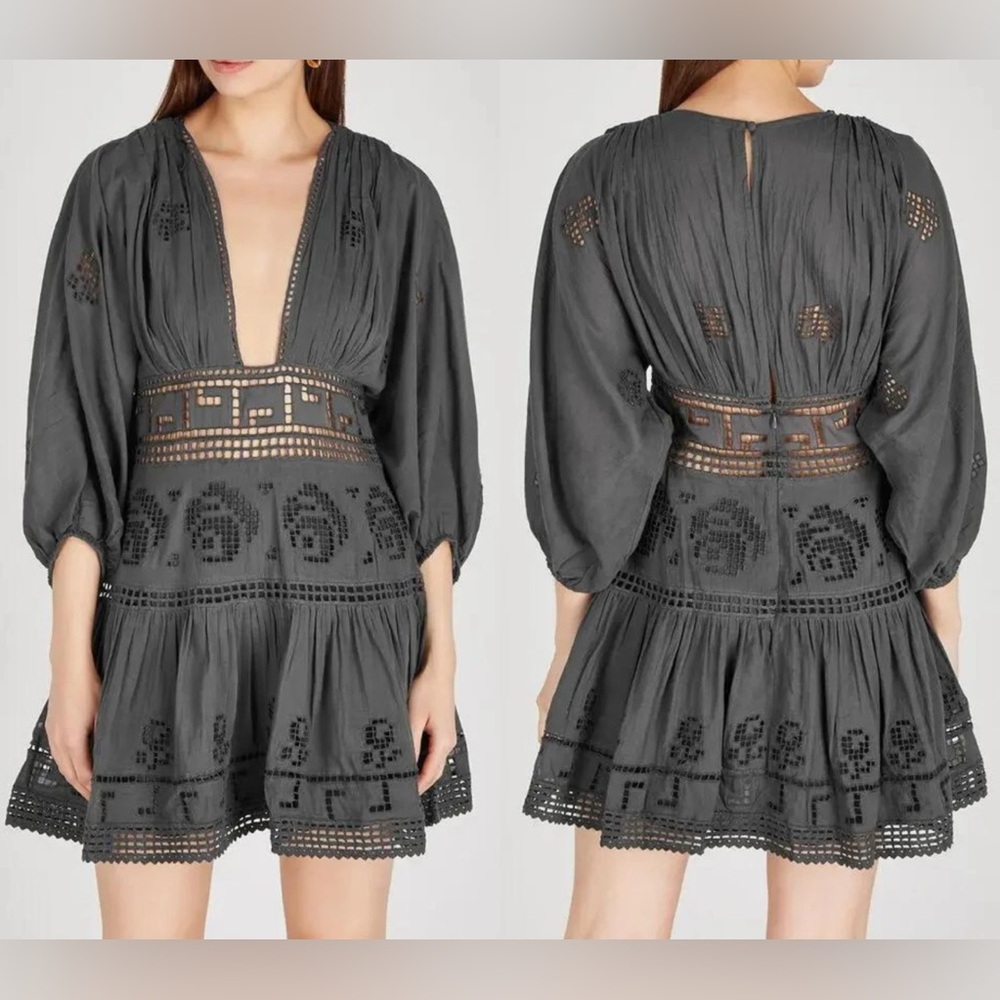 NWT Free People Tea Time Embroidered Dress in Charcoal size 4 - Picture 1 of 16